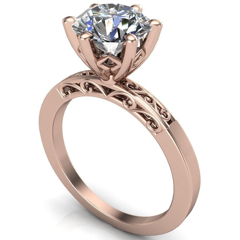 Eliza Round Moissanite Filigree Hollowed Quarter Band 6 Prong Serenade Solitaire Engagement Ring-Custom-Made Jewelry-Fire & Brilliance ®