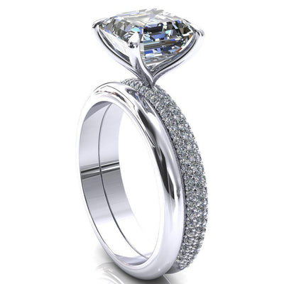 Elley Asscher Moissanite 4 Claw Prong Diamond Accent Engagement Ring-FIRE & BRILLIANCE