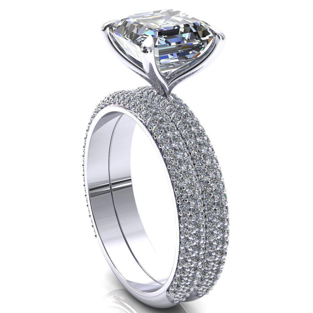 Elley Asscher Moissanite 4 Claw Prong Diamond Accent Engagement Ring-FIRE & BRILLIANCE