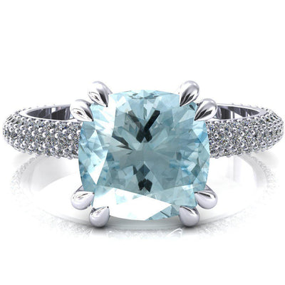Elley Cushion Aqua Blue Spinel 4 Claw Prong Diamond Accent Engagement Ring-FIRE & BRILLIANCE