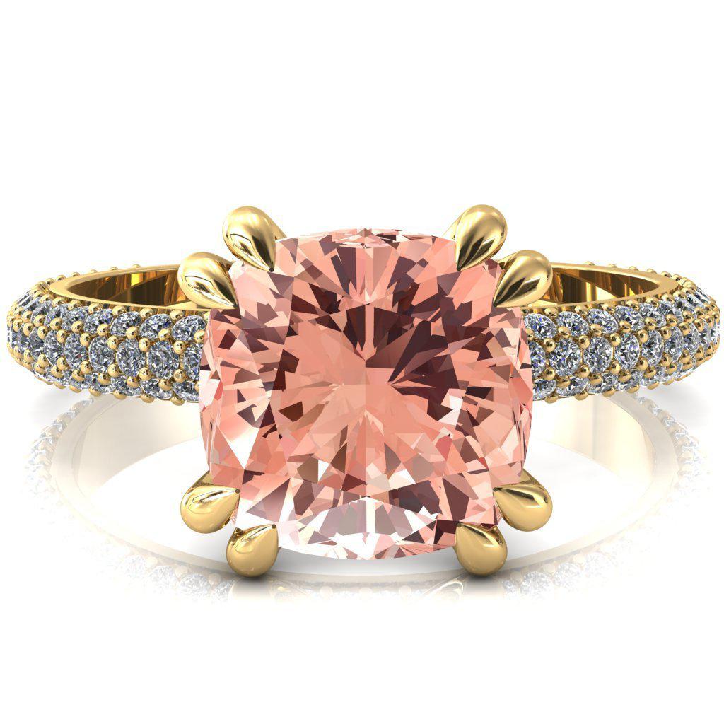 Elley Cushion Champagne Sapphire 4 Claw Prong Diamond Accent Engagement Ring-FIRE & BRILLIANCE