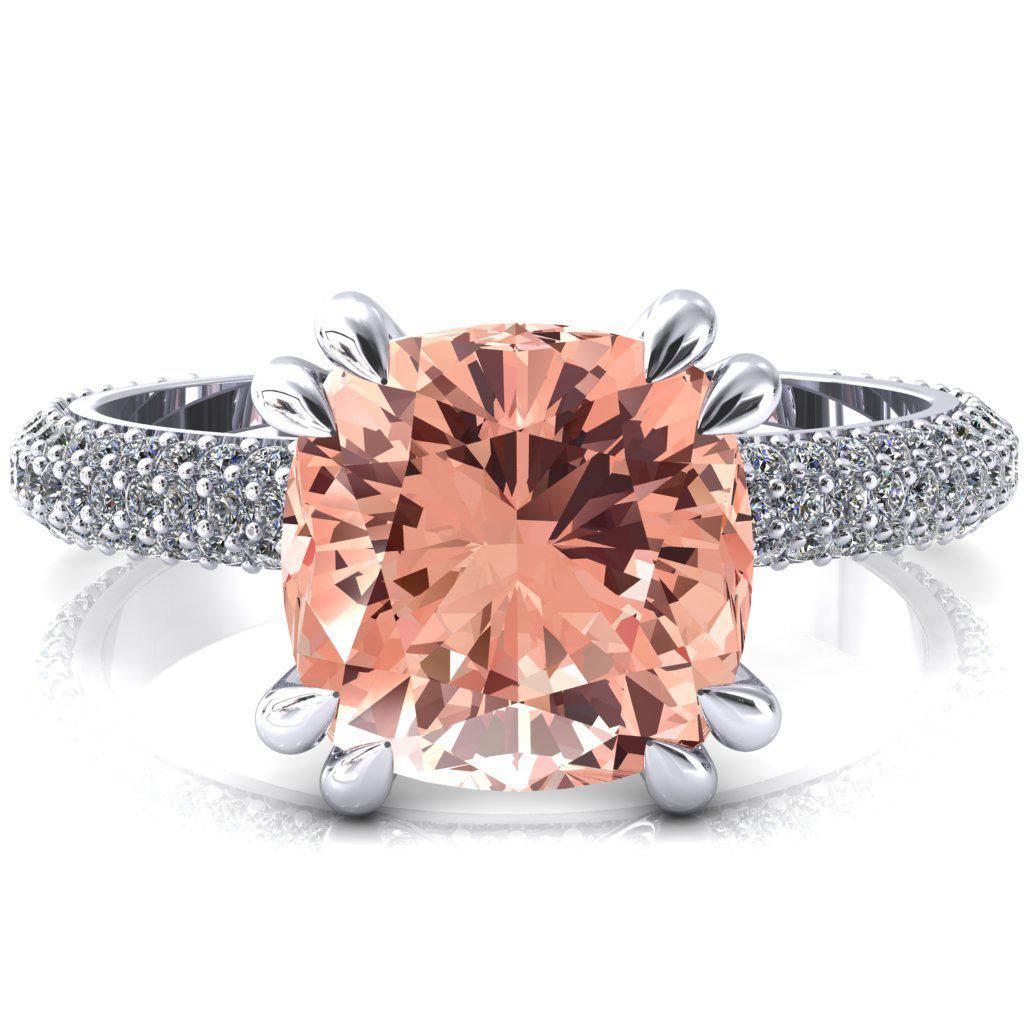 Elley Cushion Champagne Sapphire 4 Claw Prong Diamond Accent Engagement Ring-FIRE & BRILLIANCE