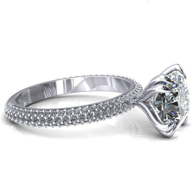 Elley Cushion Moissanite 4 Claw Prong Diamond Accent Engagement Ring-FIRE & BRILLIANCE