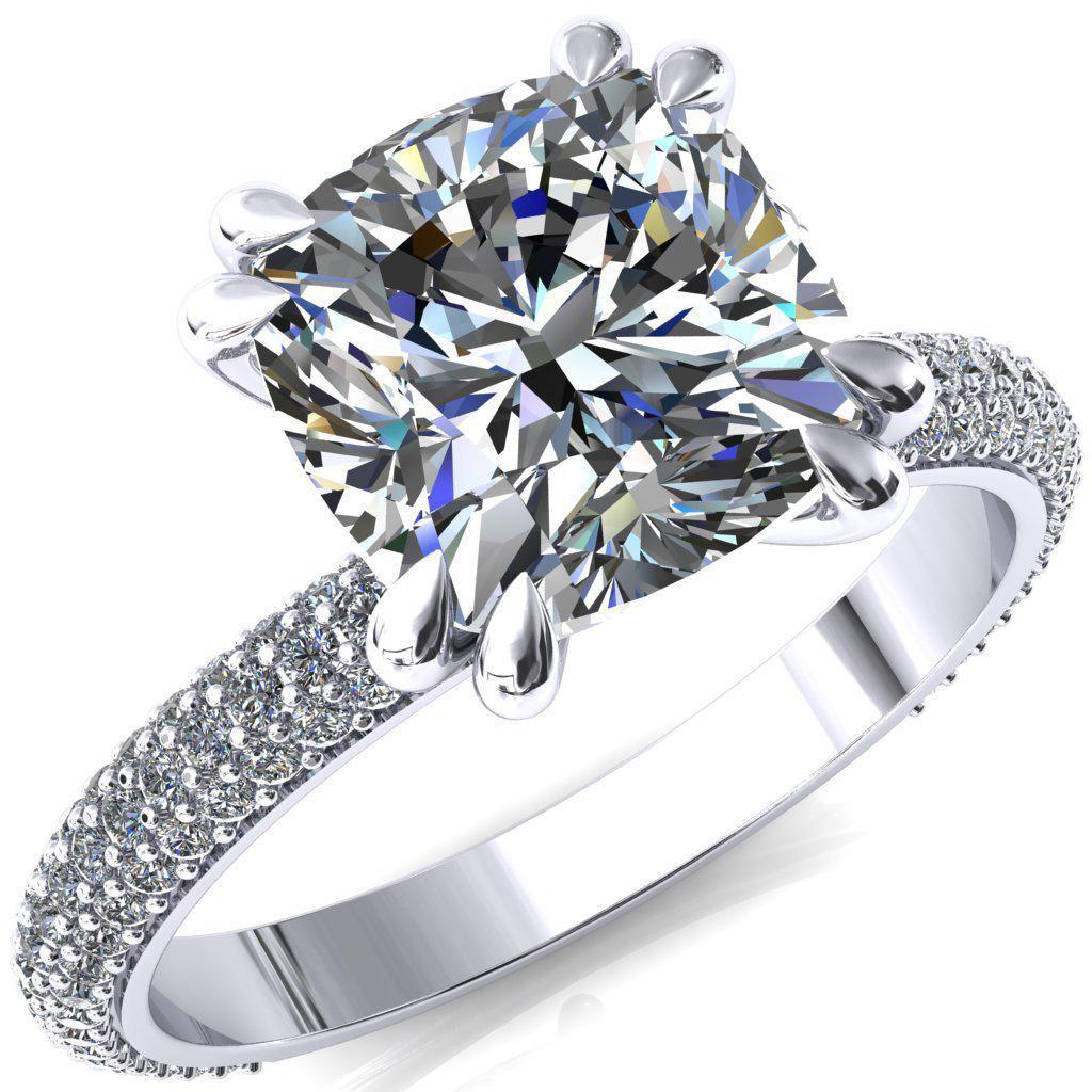 Elley Cushion Moissanite 4 Claw Prong Diamond Accent Engagement Ring-FIRE & BRILLIANCE