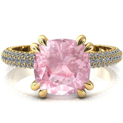Elley Cushion Pink Sapphire 4 Claw Prong Diamond Accent Engagement Ring-FIRE & BRILLIANCE