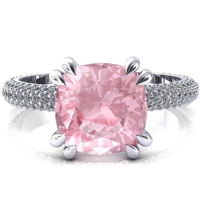 Elley Cushion Pink Sapphire 4 Claw Prong Diamond Accent Engagement Ring-FIRE & BRILLIANCE