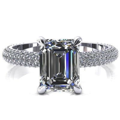 Elley Emerald Moissanite 4 Claw Prong Diamond Accent Engagement Ring-FIRE & BRILLIANCE
