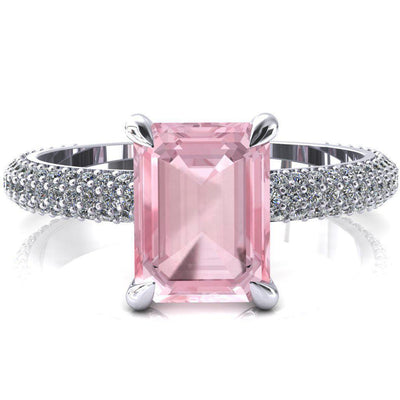 Elley Emerald Pink Sapphire 4 Claw Prong Diamond Accent Engagement Ring-FIRE & BRILLIANCE
