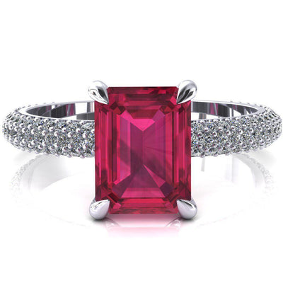 Elley Emerald Ruby 4 Claw Prong Diamond Accent Engagement Ring-FIRE & BRILLIANCE