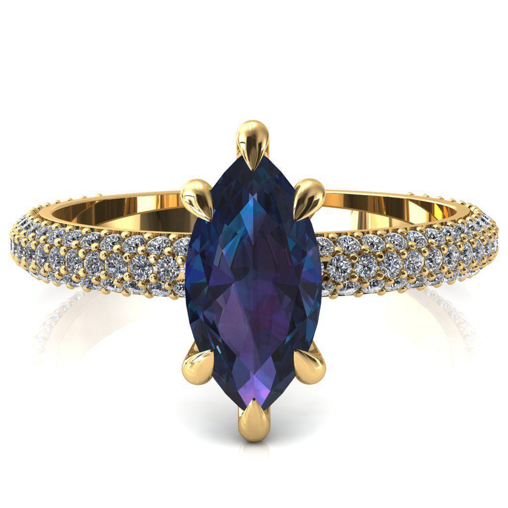 Elley Marquise Alexandrite 6 Claw Prong Diamond Accent Engagement Ring-FIRE & BRILLIANCE