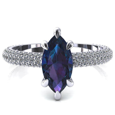 Elley Marquise Alexandrite 6 Claw Prong Diamond Accent Engagement Ring-FIRE & BRILLIANCE