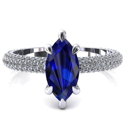Elley Marquise Blue Sapphire 6 Claw Prong Diamond Accent Engagement Ring-FIRE & BRILLIANCE