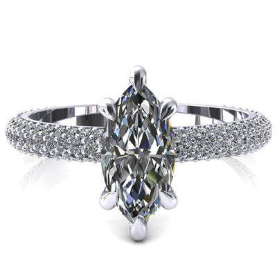 Elley Marquise Moissanite 6 Claw Prong Diamond Accent Engagement Ring-FIRE & BRILLIANCE