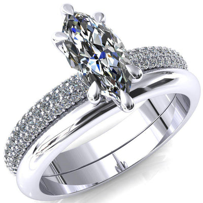 Elley Marquise Moissanite 6 Claw Prong Diamond Accent Engagement Ring-FIRE & BRILLIANCE