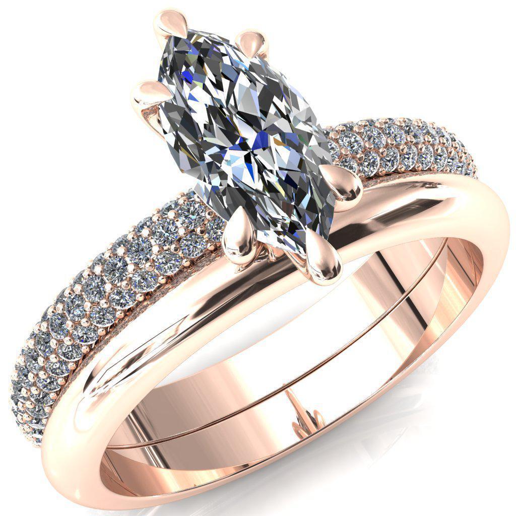 Elley Marquise Moissanite 6 Claw Prong Diamond Accent Engagement Ring-FIRE & BRILLIANCE