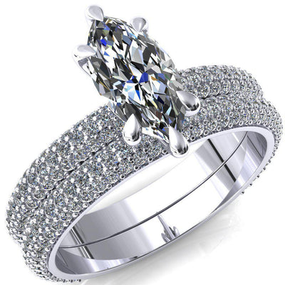 Elley Marquise Moissanite 6 Claw Prong Diamond Accent Engagement Ring-FIRE & BRILLIANCE