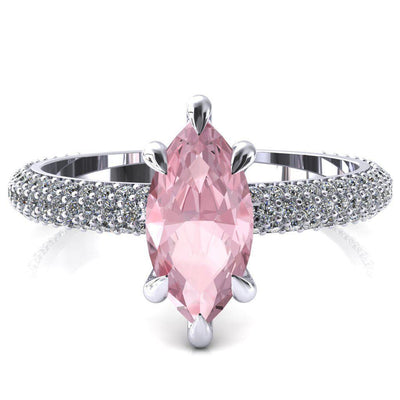 Elley Marquise Pink Sapphire 6 Claw Prong Diamond Accent Engagement Ring-FIRE & BRILLIANCE