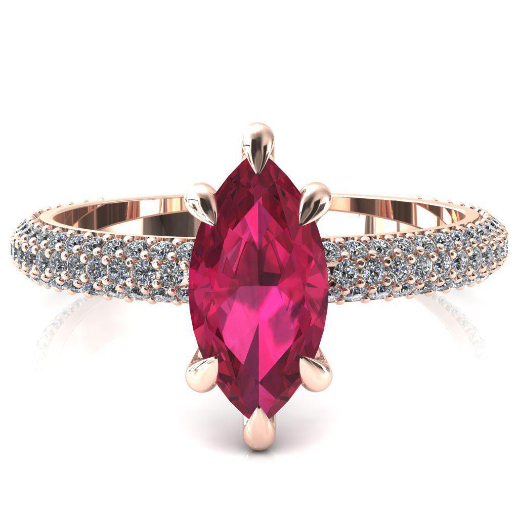 Elley Marquise Ruby 6 Claw Prong Diamond Accent Engagement Ring-FIRE & BRILLIANCE