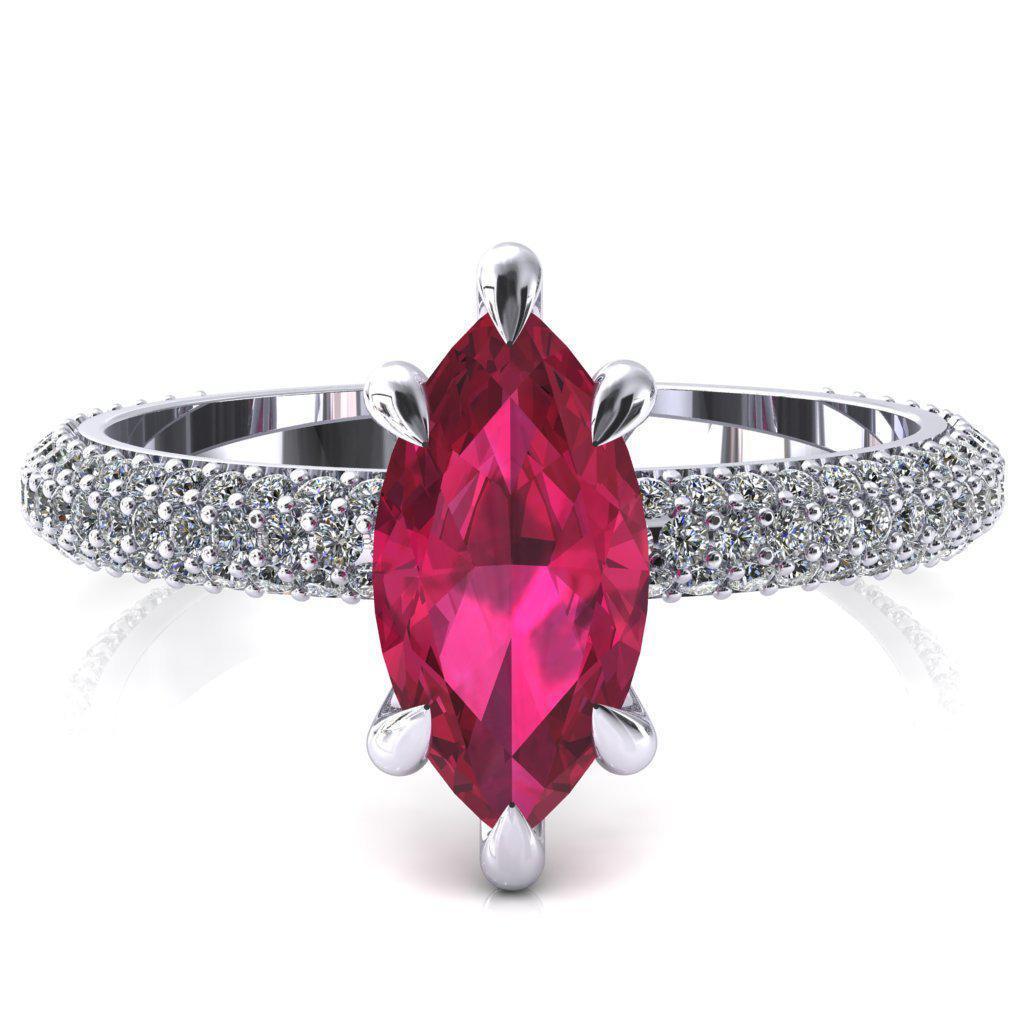 Elley Marquise Ruby 6 Claw Prong Diamond Accent Engagement Ring-FIRE & BRILLIANCE
