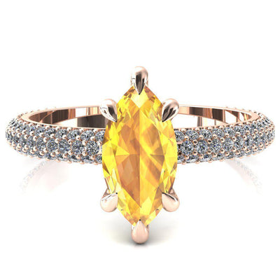 Elley Marquise Yellow Sapphire 6 Claw Prong Diamond Accent Engagement Ring-FIRE & BRILLIANCE