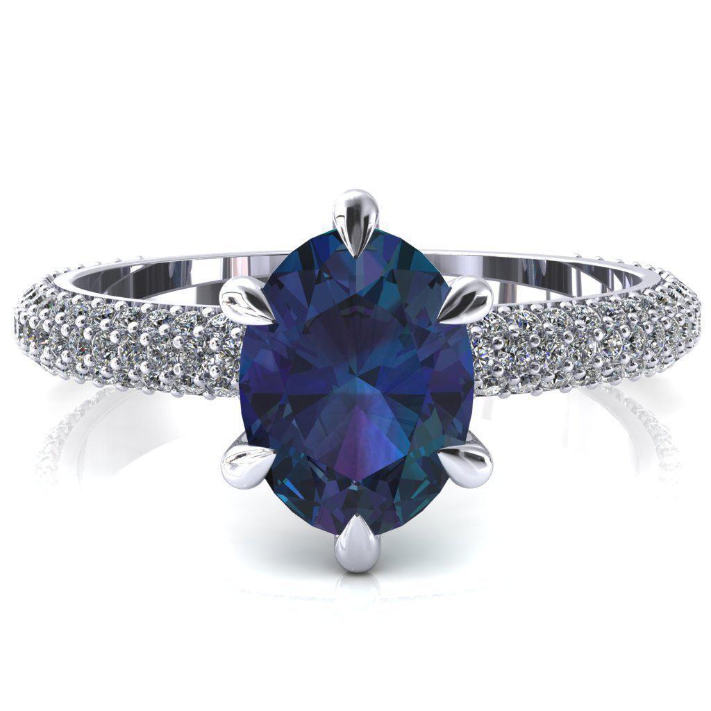 Elley Oval Alexandrite 6 Claw Prong Diamond Accent Engagement Ring-FIRE & BRILLIANCE