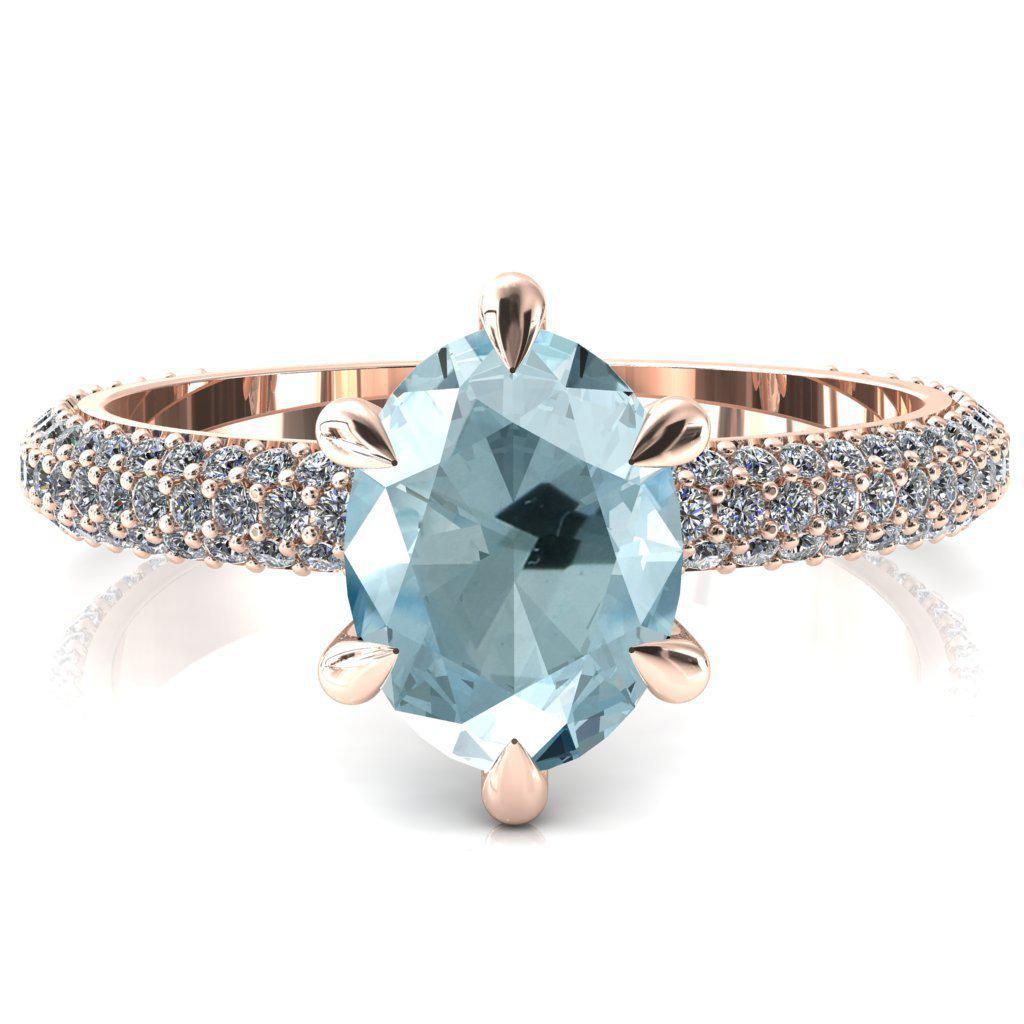 Elley Oval Aqua Blue Spinel 6 Claw Prong Diamond Accent Engagement Ring-FIRE & BRILLIANCE