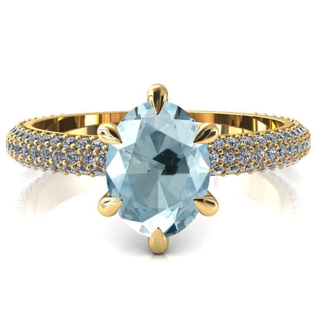 Elley Oval Aqua Blue Spinel 6 Claw Prong Diamond Accent Engagement Ring-FIRE & BRILLIANCE