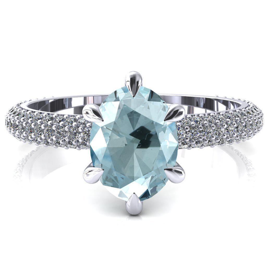 Elley Oval Aqua Blue Spinel 6 Claw Prong Diamond Accent Engagement Ring-FIRE & BRILLIANCE