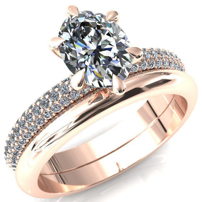 Elley Oval Moissanite 6 Claw Prong Diamond Accent Engagement Ring-Custom-Made Jewelry-Fire & Brilliance ®