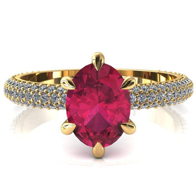 Elley Oval Ruby 6 Claw Prong Diamond Accent Engagement Ring-FIRE & BRILLIANCE