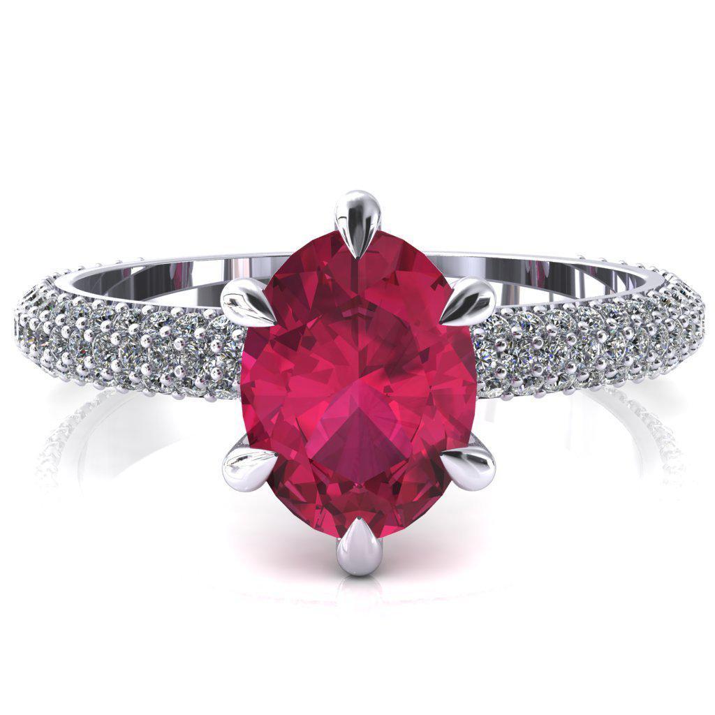 Elley Oval Ruby 6 Claw Prong Diamond Accent Engagement Ring-FIRE & BRILLIANCE