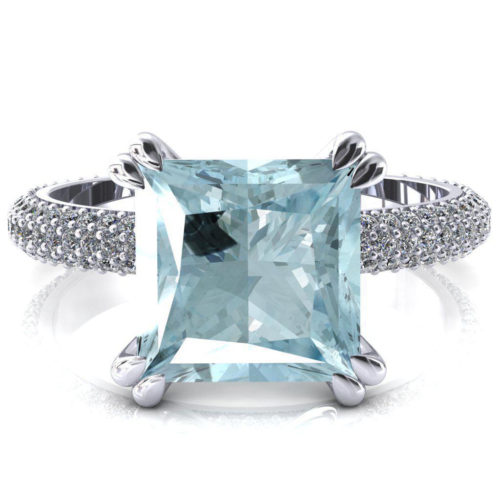 Elley Princess Aqua Blue Spinel 4 Claw Prong Diamond Accent Engagement ...