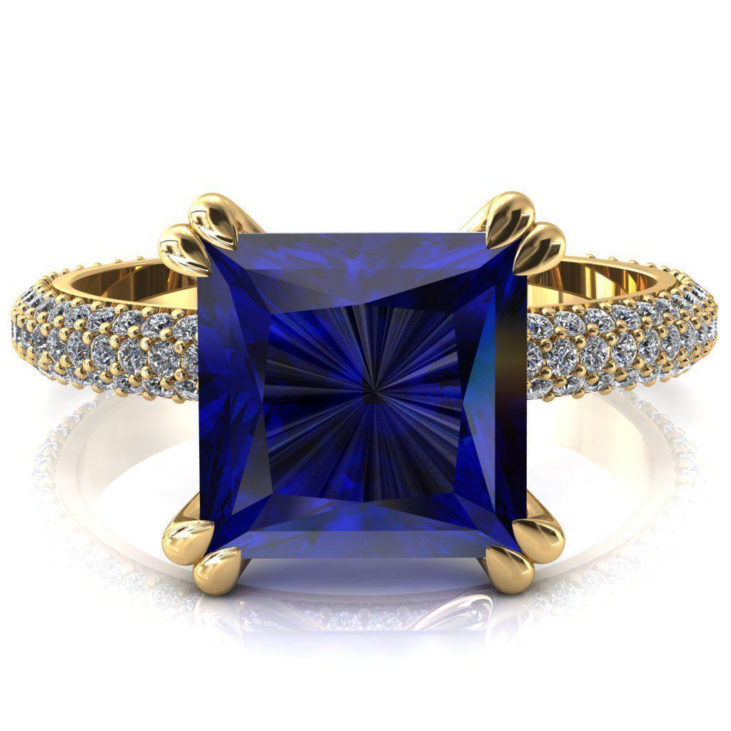 Elley Princess Blue Sapphire 4 Claw Prong Diamond Accent Engagement Ring-FIRE & BRILLIANCE