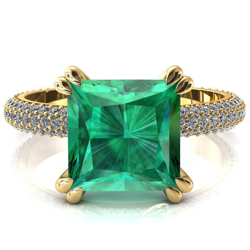 Elley Princess Emerald 4 Claw Prong Diamond Accent Engagement Ring-FIRE & BRILLIANCE
