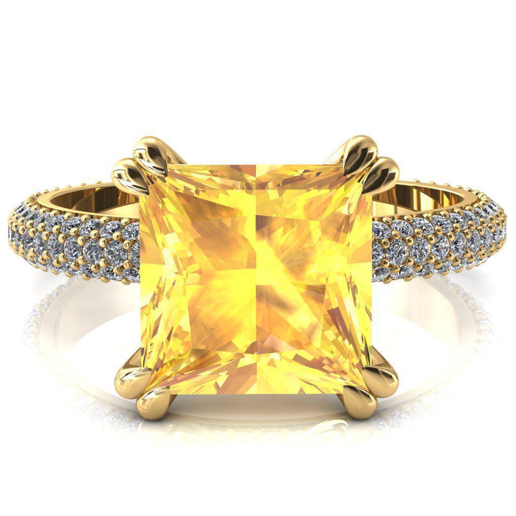 Elley Princess Yellow Sapphire 4 Claw Prong Diamond Accent Engagement Ring-FIRE & BRILLIANCE