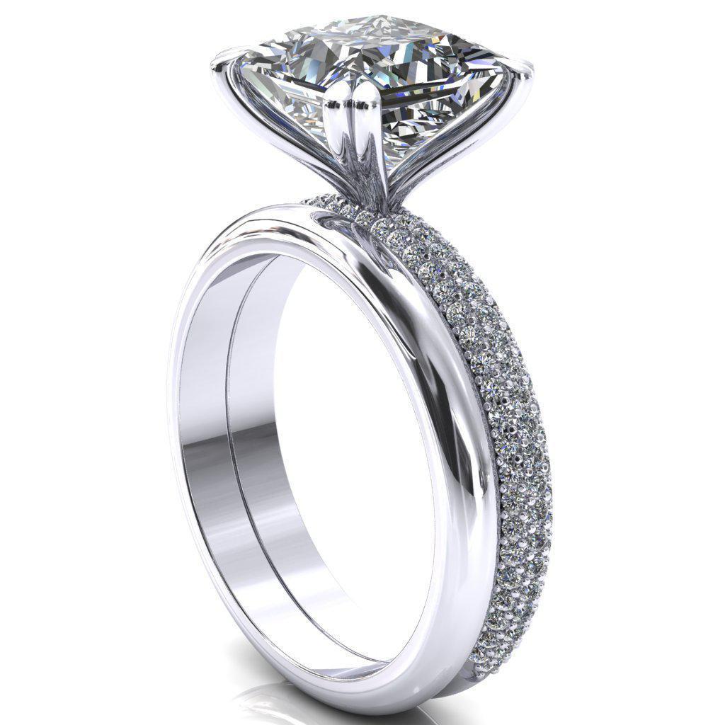 Elley Princess/Square Moissanite 4 Claw Prong Diamond Accent Engagement Ring-FIRE & BRILLIANCE