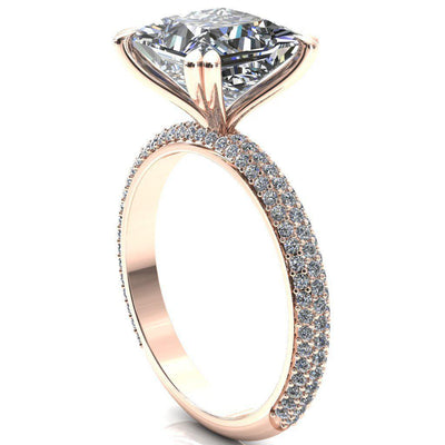 Elley Princess/Square Moissanite 4 Claw Prong Diamond Accent Engagement Ring-FIRE & BRILLIANCE