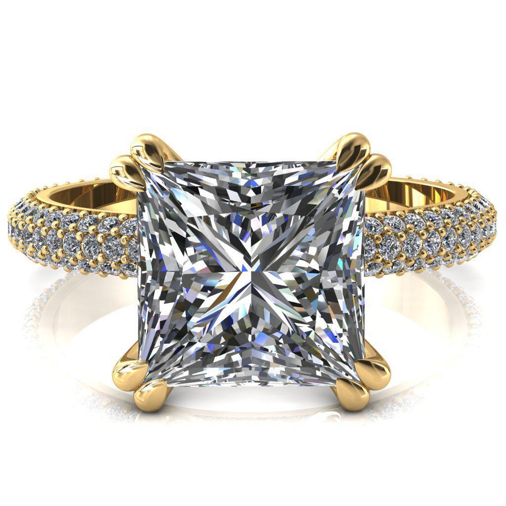 Elley Princess/Square Moissanite 4 Claw Prong Diamond Accent Engagement Ring-FIRE & BRILLIANCE