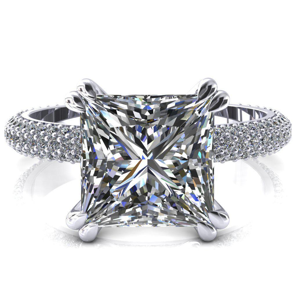 Elley Princess/Square Moissanite 4 Claw Prong Diamond Accent Engagement Ring-FIRE & BRILLIANCE