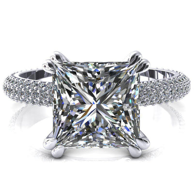 Elley Princess/Square Moissanite 4 Claw Prong Diamond Accent Engagement Ring-FIRE & BRILLIANCE