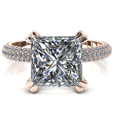 Elley Princess/Square Moissanite 4 Claw Prong Diamond Accent Engagement Ring-FIRE & BRILLIANCE