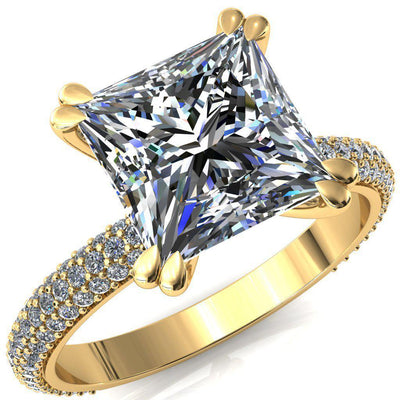 Elley Princess/Square Moissanite 4 Claw Prong Diamond Accent Engagement Ring-FIRE & BRILLIANCE