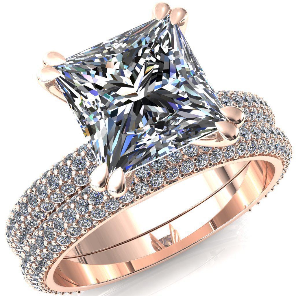 Elley Princess/Square Moissanite 4 Claw Prong Diamond Accent Engagement Ring-FIRE & BRILLIANCE