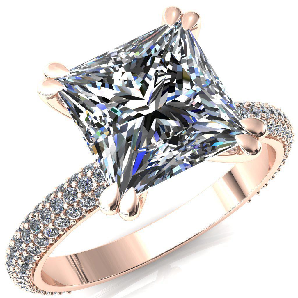 Elley Princess/Square Moissanite 4 Claw Prong Diamond Accent Engagement Ring-FIRE & BRILLIANCE