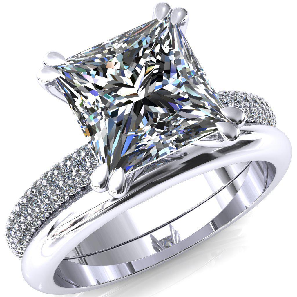 Elley Princess/Square Moissanite 4 Claw Prong Diamond Accent Engagement Ring-FIRE & BRILLIANCE