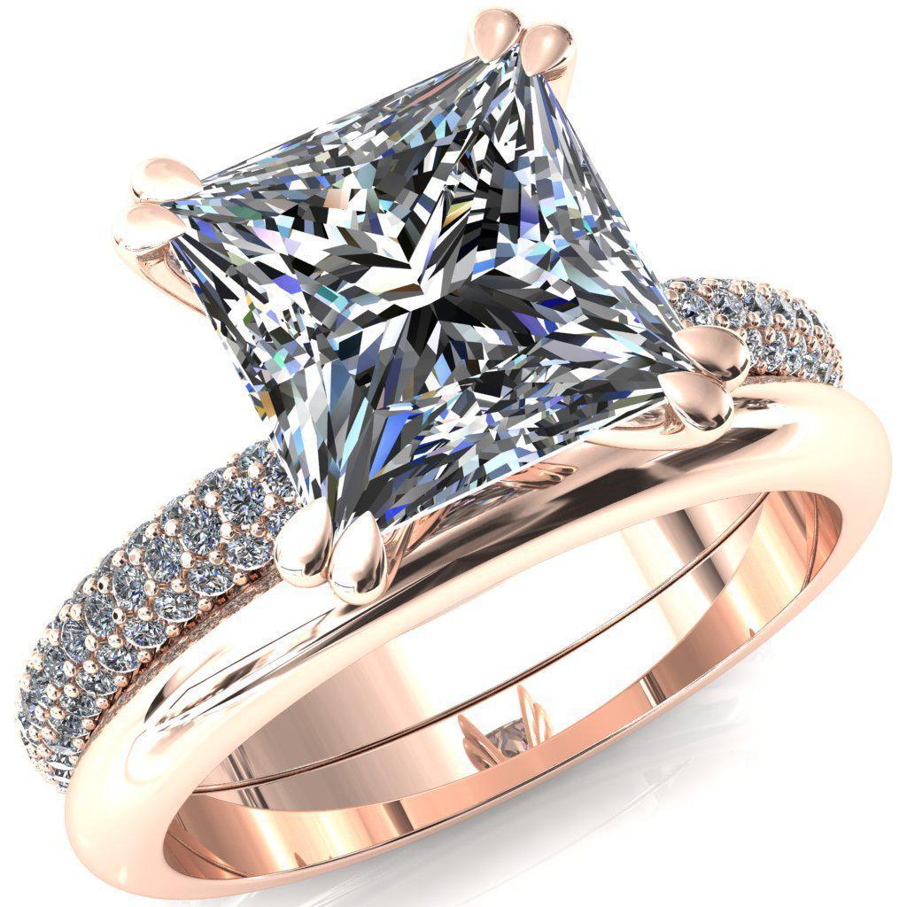 Elley Princess/Square Moissanite 4 Claw Prong Diamond Accent Engagement Ring-FIRE & BRILLIANCE