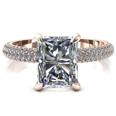 Elley Radiant Moissanite 4 Claw Prong Diamond Accent Engagement Ring-FIRE & BRILLIANCE