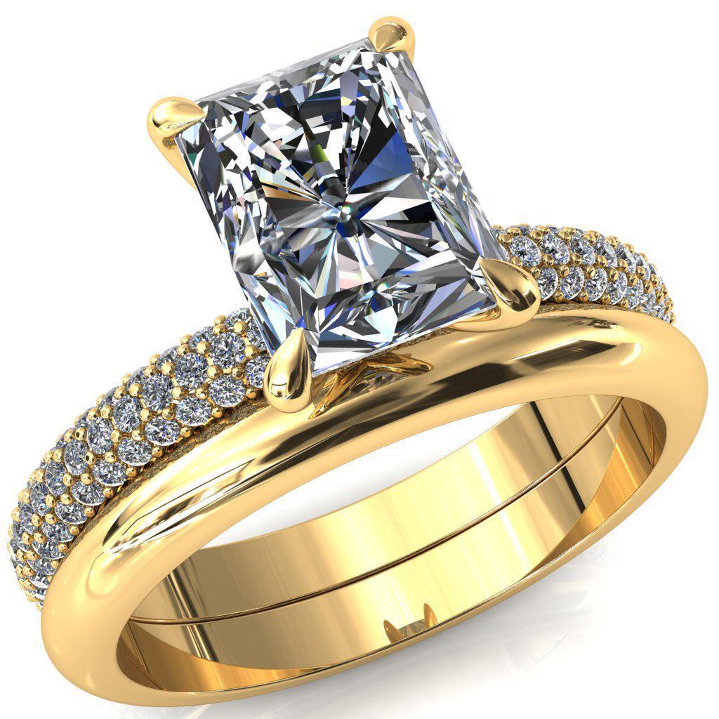 Elley Radiant Moissanite 4 Claw Prong Diamond Accent Engagement Ring-FIRE & BRILLIANCE