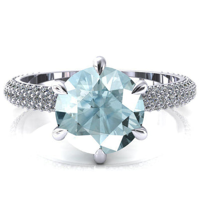Elley Round Aqua Blue Spinel 6 Claw Prong Diamond Accent Engagement Ring-FIRE & BRILLIANCE