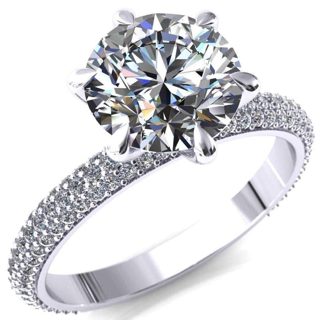 Elley Round Moissanite 6 Claw Prong Diamond Accent Engagement Ring-Custom-Made Jewelry-Fire & Brilliance ®
